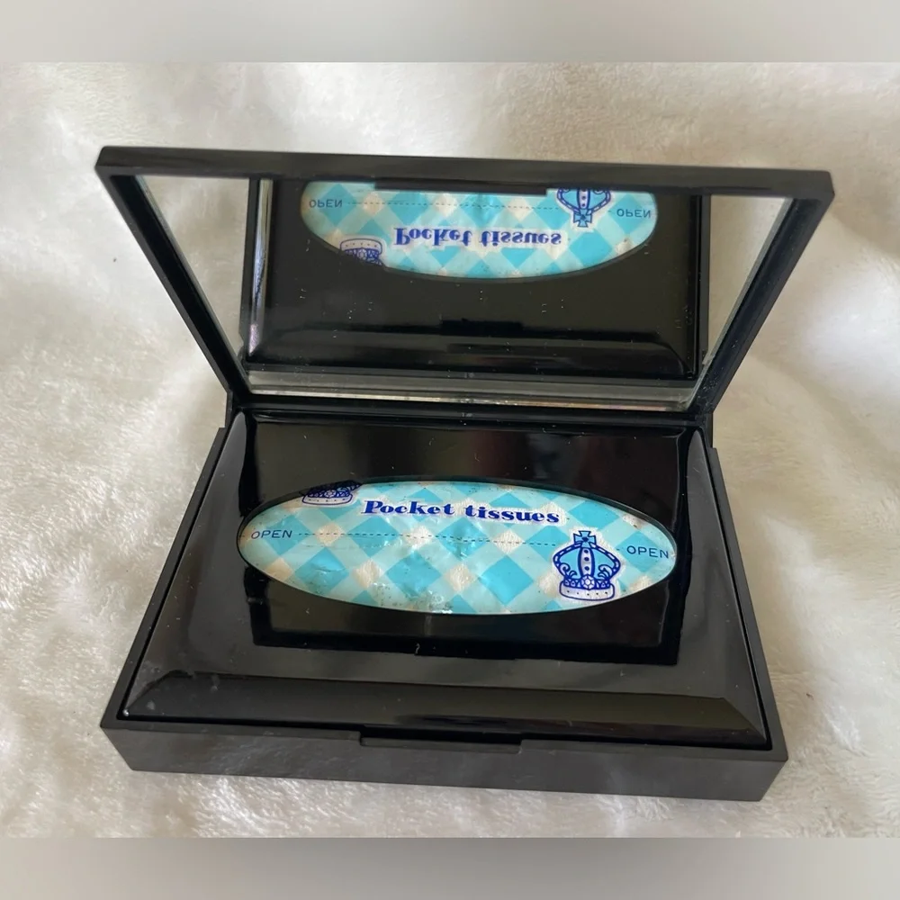 Vintage Black Lacquered Peacock Floral Mini Travel Tissue Box with Mirror